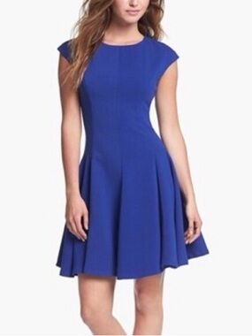 Anthropologie Eliza J Cobalt Blue Cap-Sleeve Fit & Flare Mini Dress